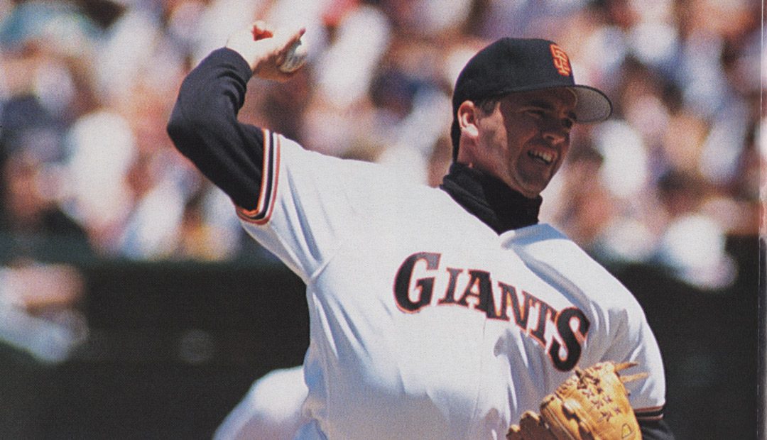 Burkett pitching for the San Francisco Giants. Reprinted from article by G. Opperman, 1993, Giants, Volume 8, #3.